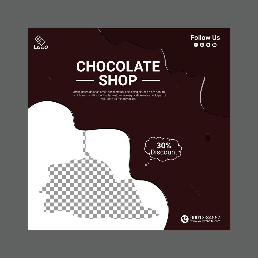 diseño de plantilla de publicación de redes sociales de tienda de chocolate vector