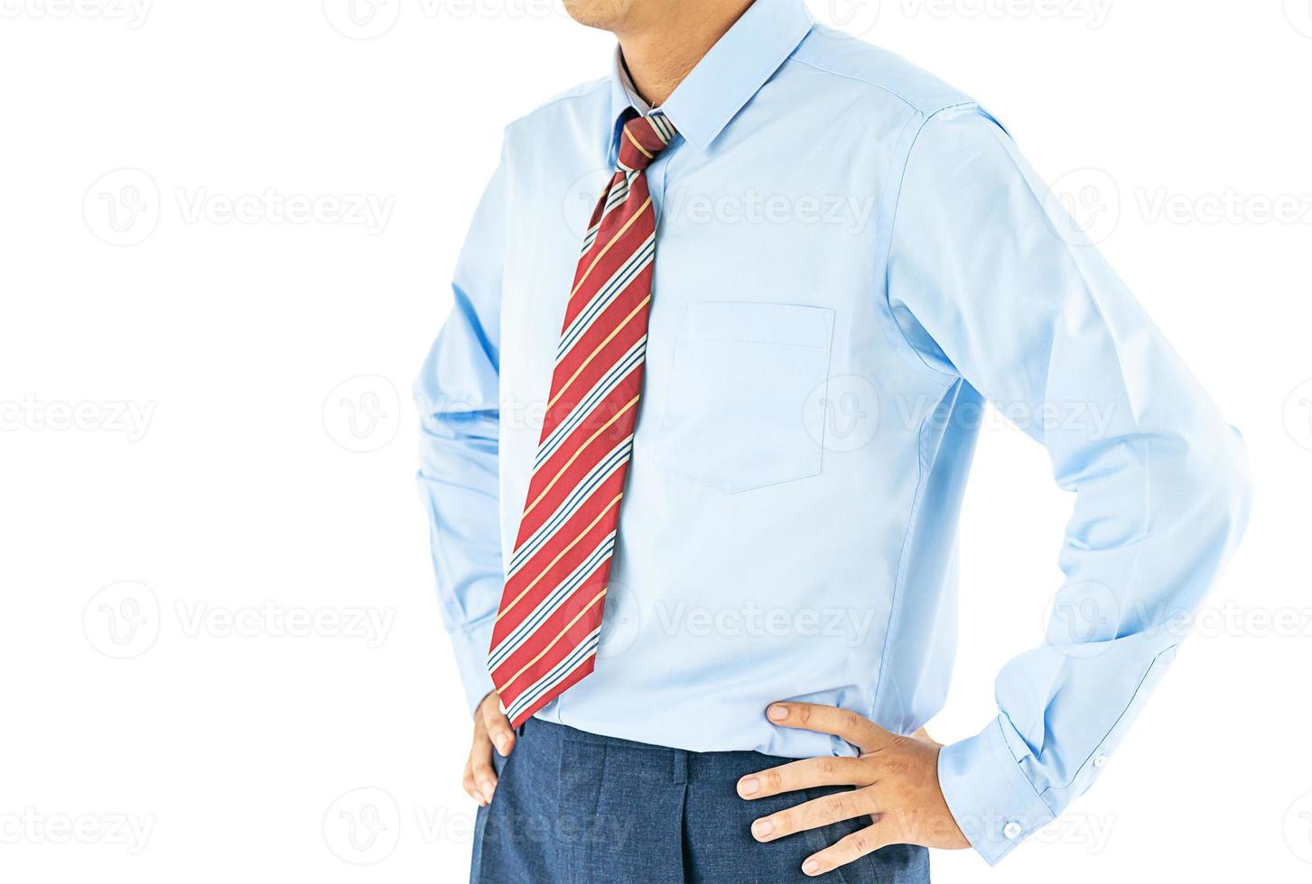 Man in long sleeve shirt wear standing with akimbo with clipping path photo