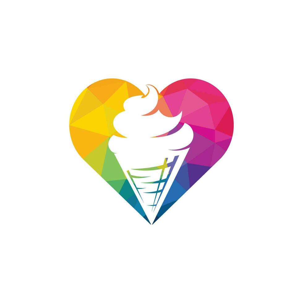 Ice cream love vector logo design. Ice cream in the waffle cone logo.