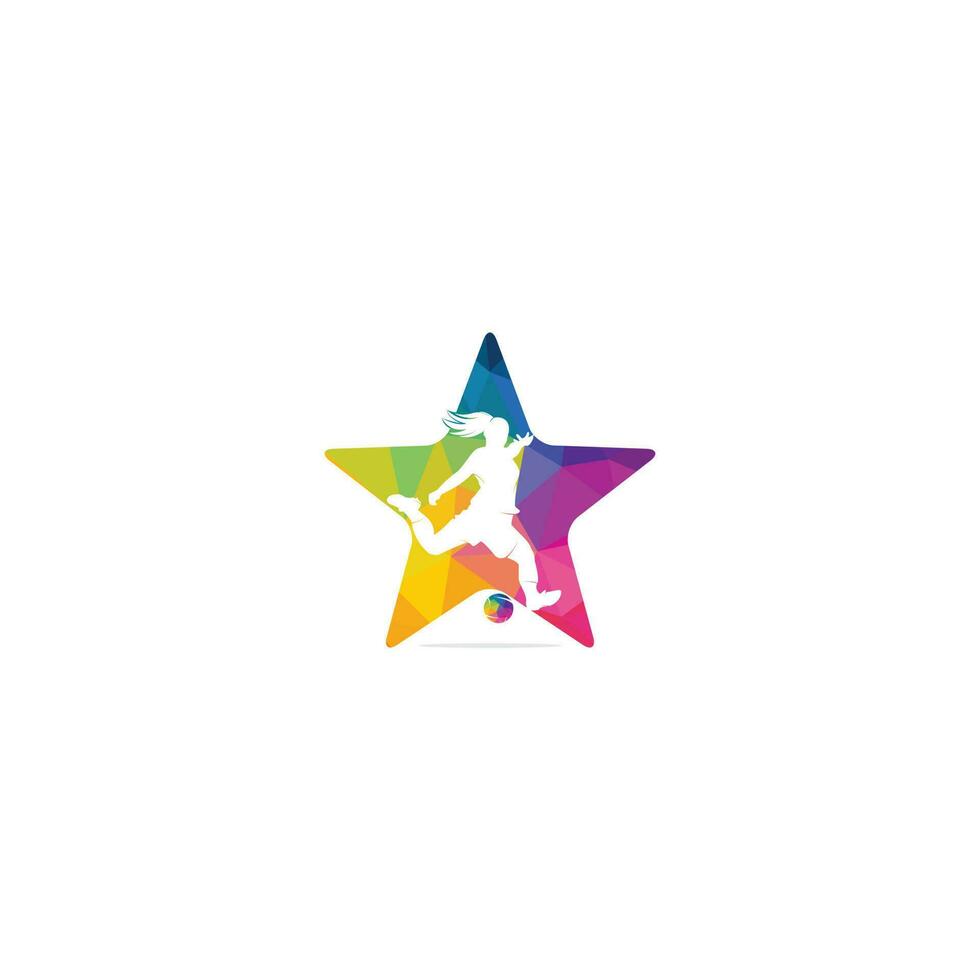 diseño del logotipo vectorial del club de estrellas de fútbol femenino. concepto de logotipo de empresa de deportes de fútbol femenino. vector