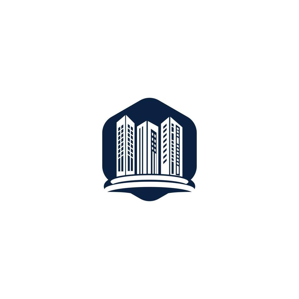 Real estate vector logo design. Building, Property Development, and Construction Logo. Building Estate Logo with Skyscrapers.