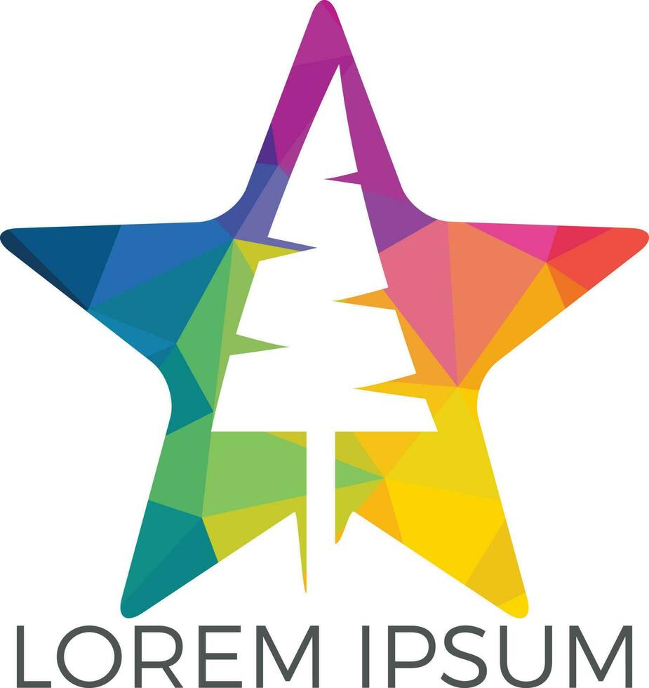 Star tree logo design. Organic tree spruce sign. vector