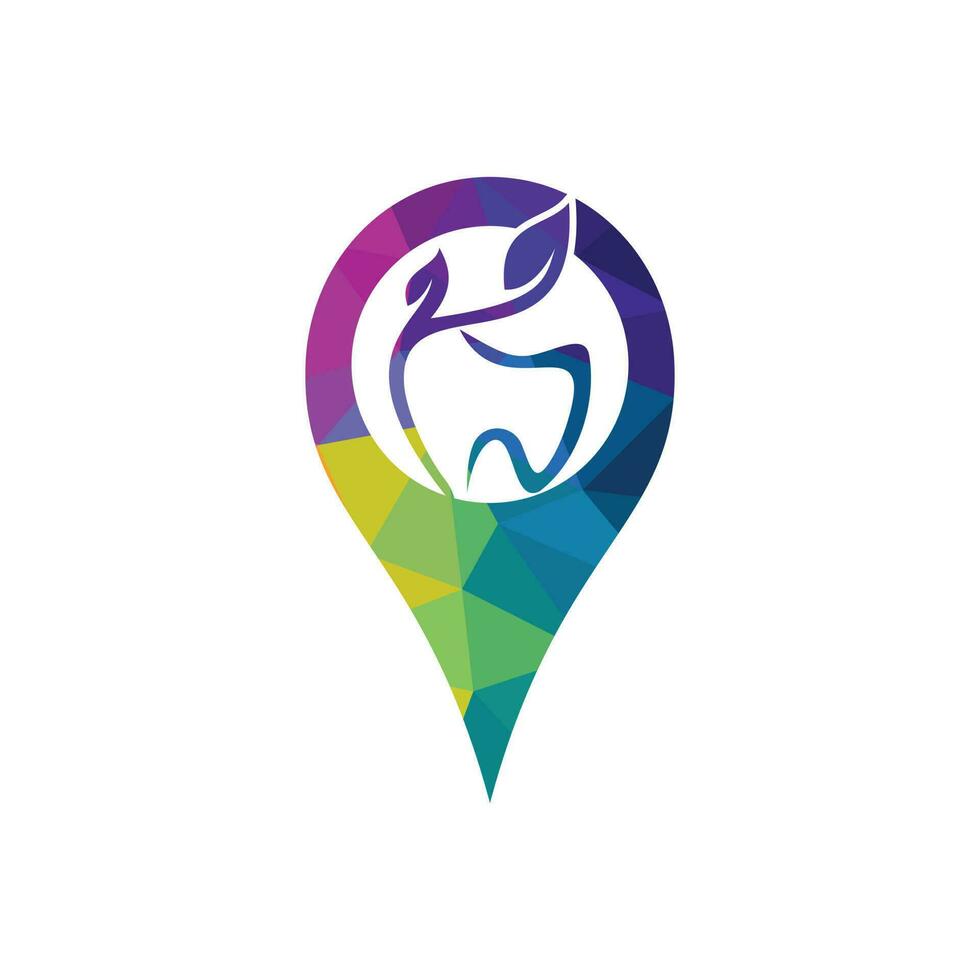 diseño de logotipo de puntero de diente y mapa. símbolo o icono del localizador dental y gps. vector
