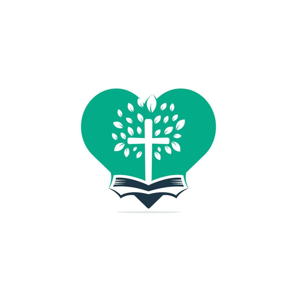 corazón abstracto y árbol cruz religiosa símbolo icono vector diseño.