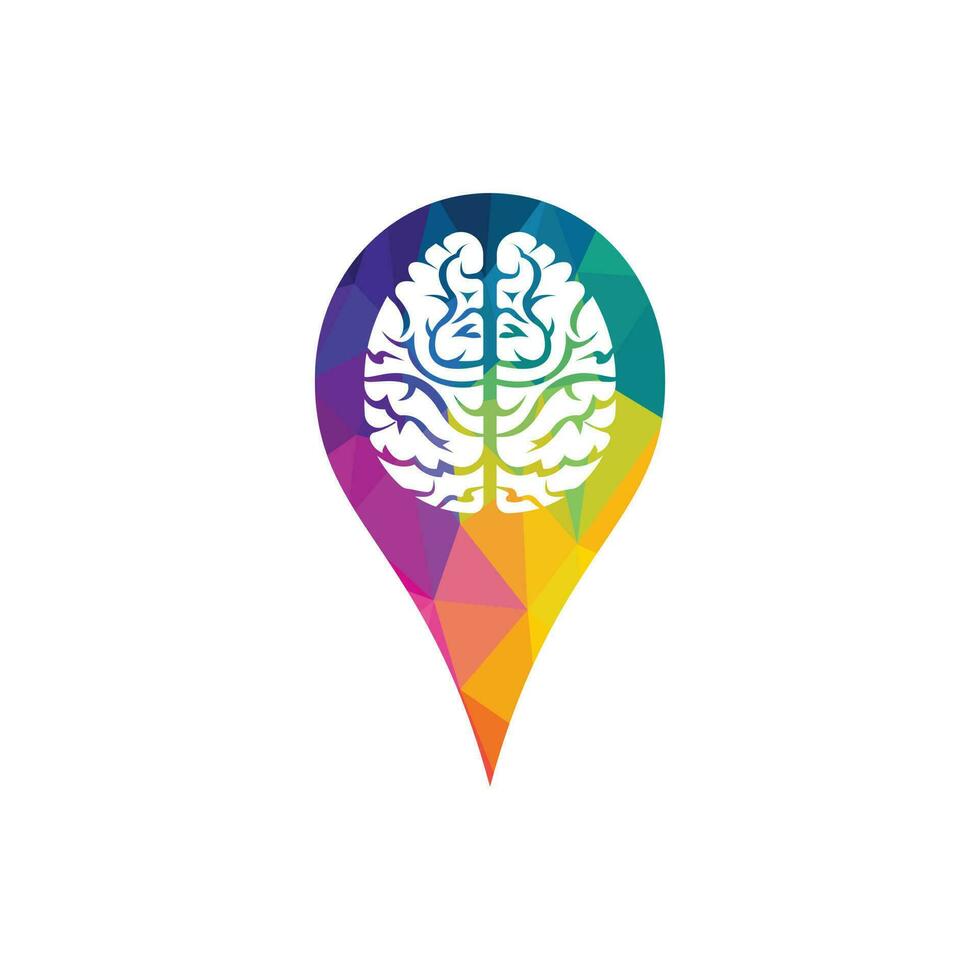 Piense en el logotipo de ubicación. cerebro con diseño de logotipo de pin de ubicación. vector