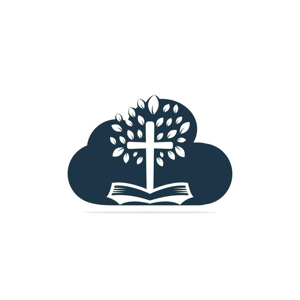 diseño del logotipo de la iglesia del árbol cruzado de la biblia. vector