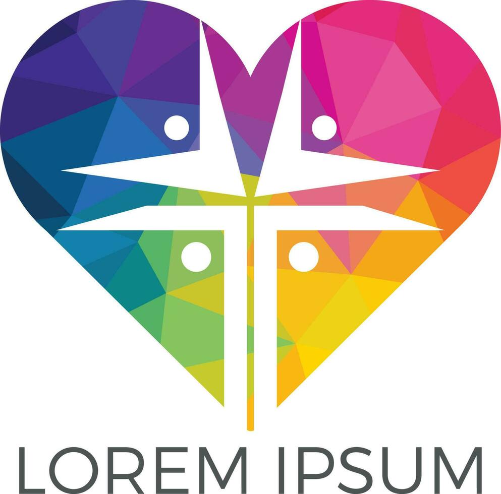 People church heart shape logo design. Template logo for churches and Christian organizations cross. vector