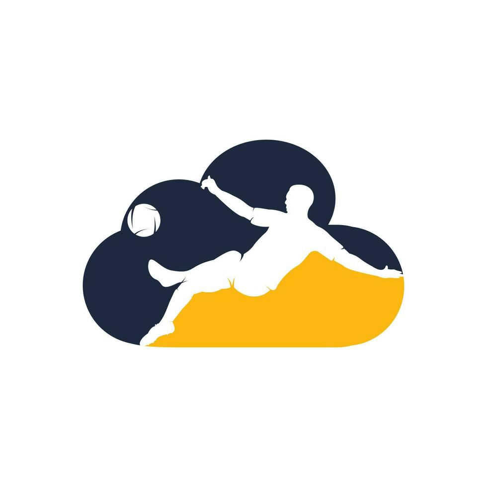 fútbol y jugador de fútbol hombre nube forma logo vector diseño. logotipo de jugador de fútbol moderno en acción.