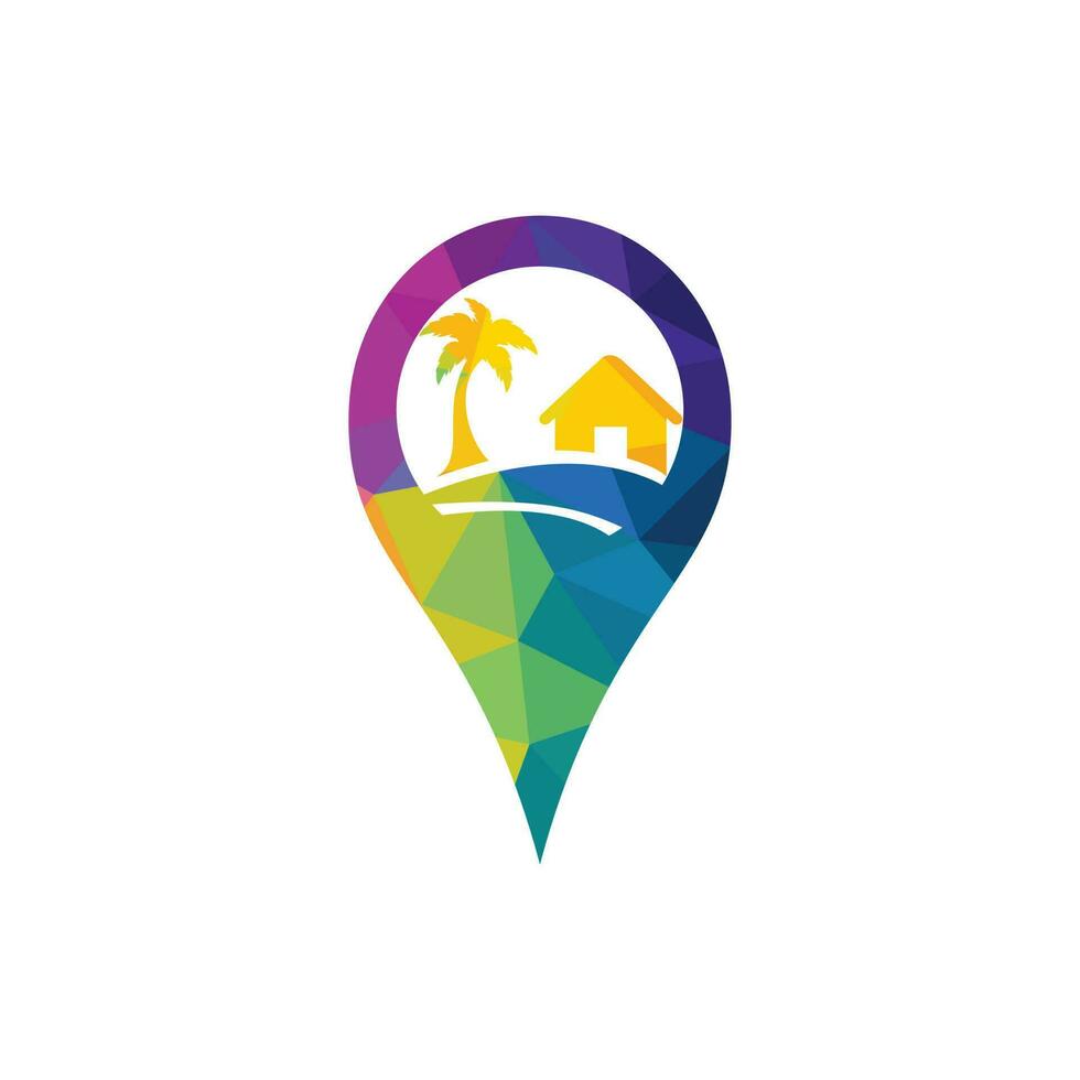 diseño del logotipo del vector del signo de la playa gps. gps y diseño de logotipo de icono de resort de playa.