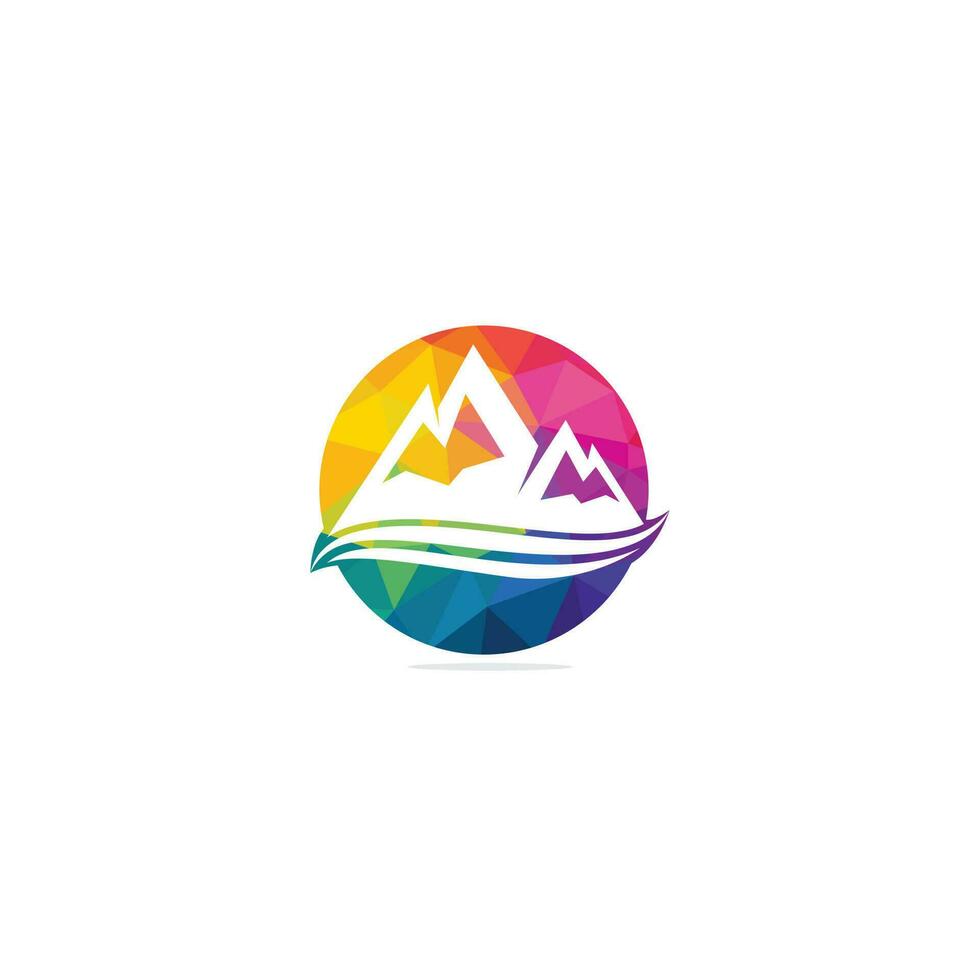 Mountain logo vector illustrations with water wave element.