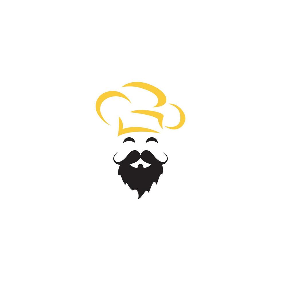diseño de logotipo de vector de maestro chef. jefe de cocina con bigote y logotipo vectorial de barba.