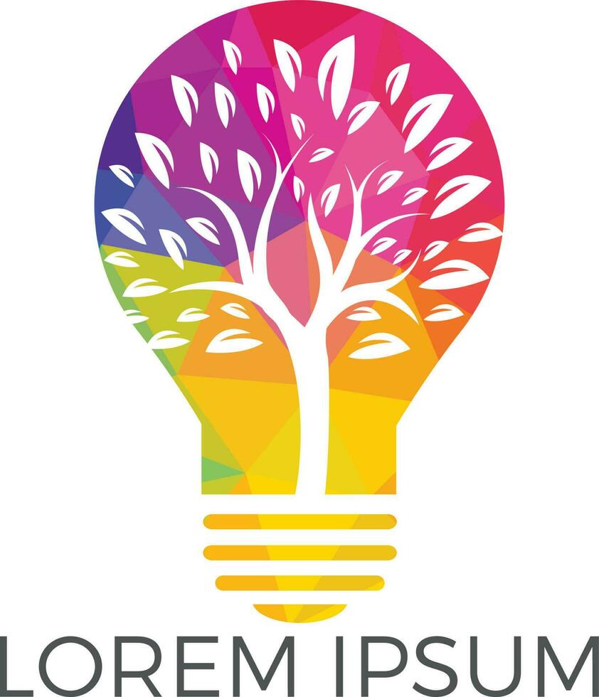 Abstract bulb lamp with tree logo design. Nature idea innovation symbol. ecology, growth, development concept. vector