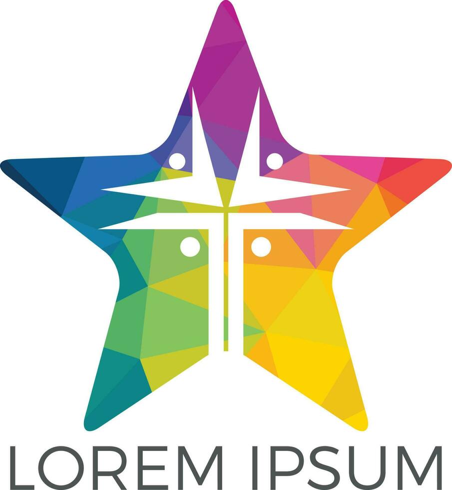 People church star shape logo design. Template logo for churches and Christian organizations cross. vector