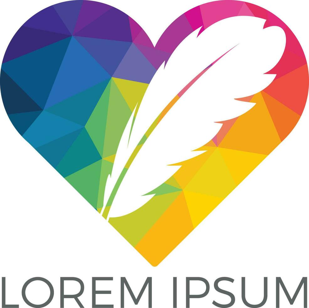 Feather and heart logo design. Educational and institutional logo design template. vector