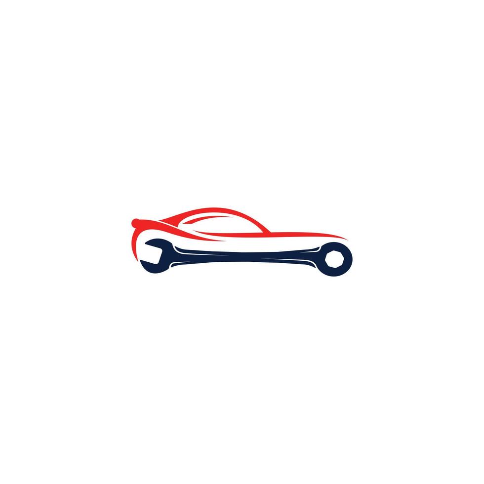 Car abstract vector logo design concept. Auto service icon with wrench. Car repair and auto parts theme.