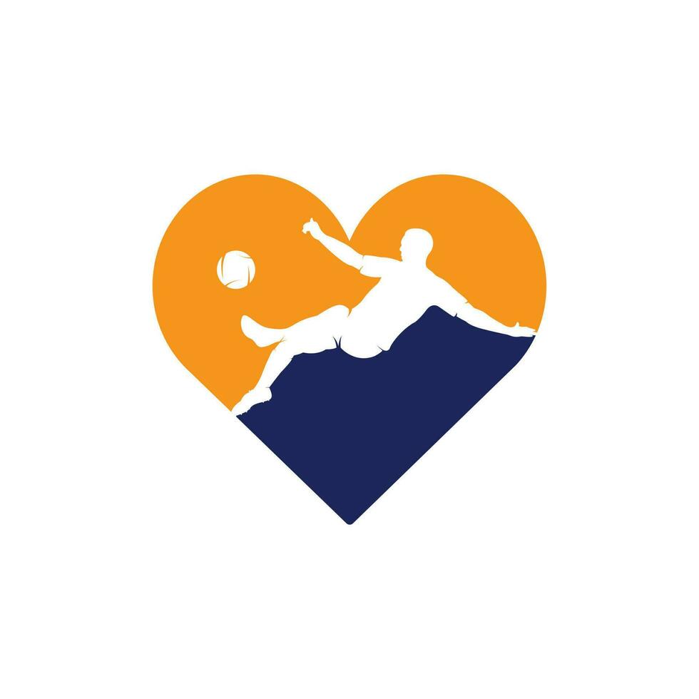 fútbol y jugador de fútbol hombre corazón forma logo vector diseño. logotipo de jugador de fútbol moderno en acción.