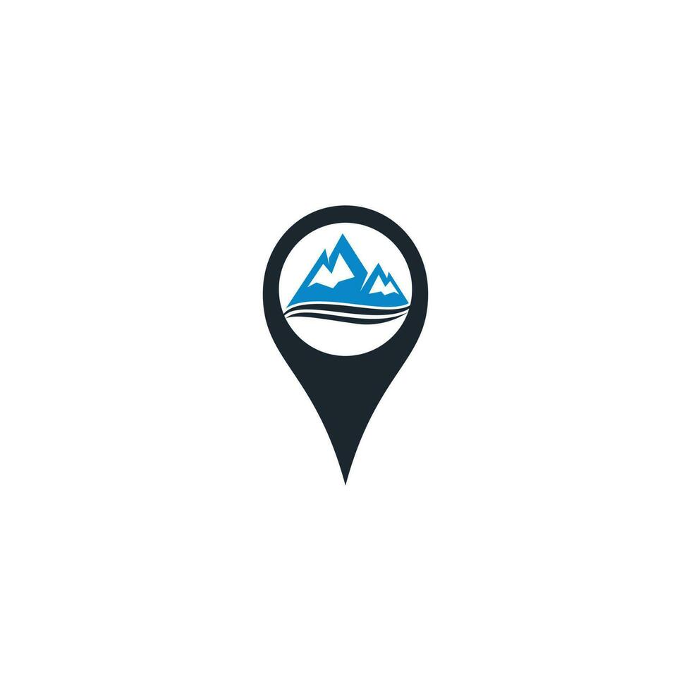 GPS mountain concept travel logo design. Vector mountain and map pointer logo combination.