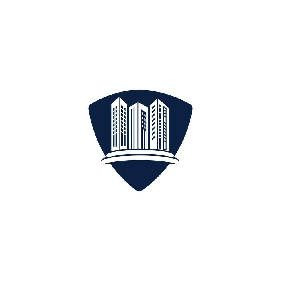 Real estate vector logo design. Building, Property Development, and Construction Logo. Building Estate Logo with Skyscrapers.