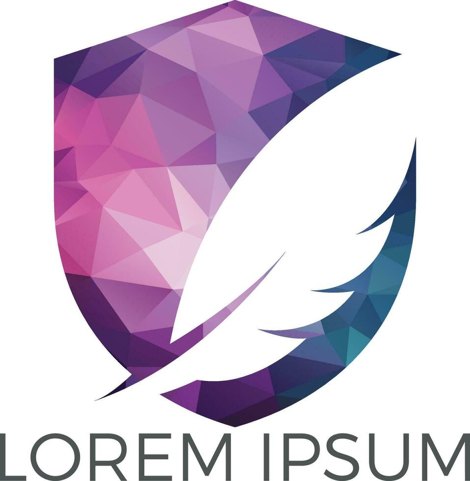 Feather shield vector logo design.