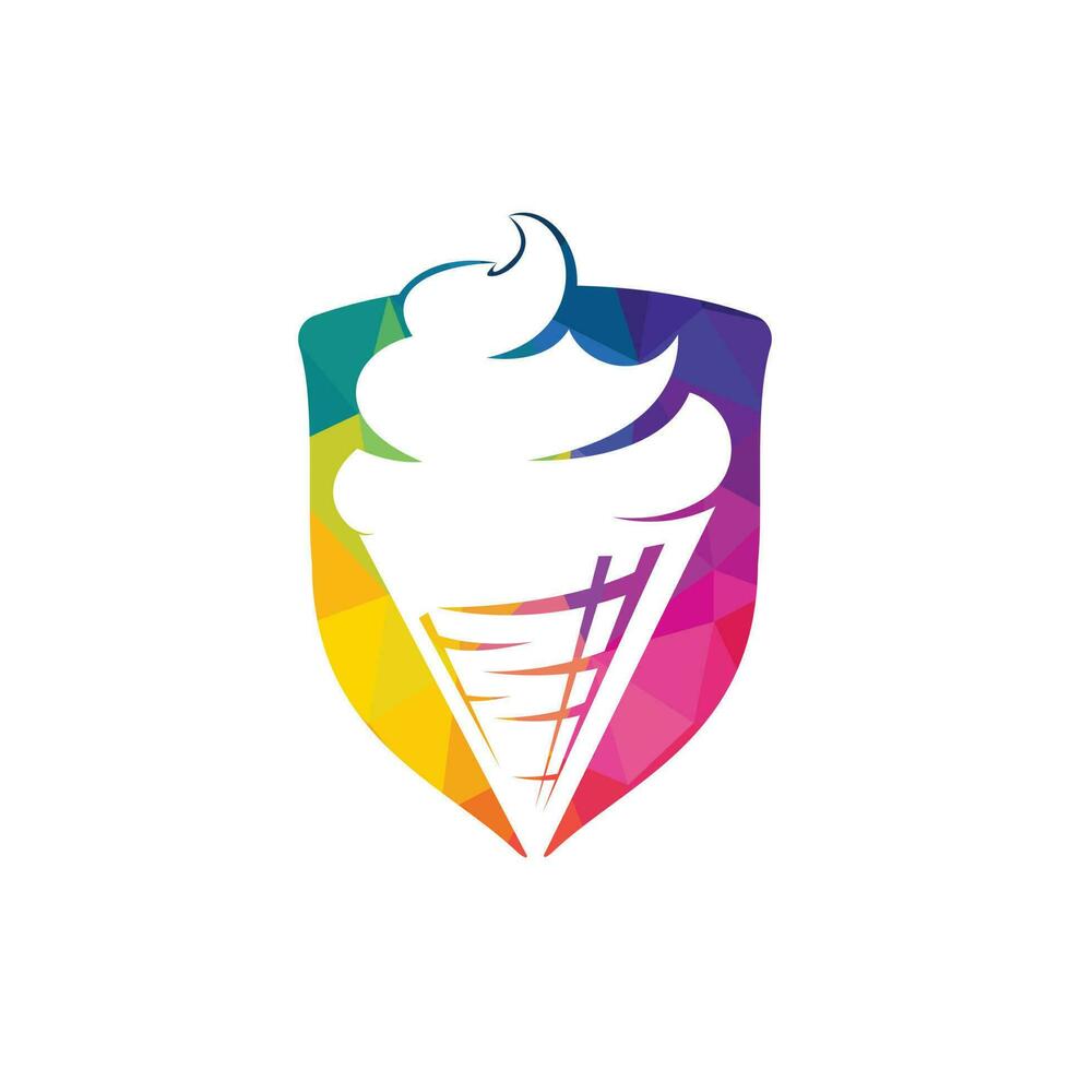 Ice cream in the waffle cone logo. Ice cream cone vector icon.