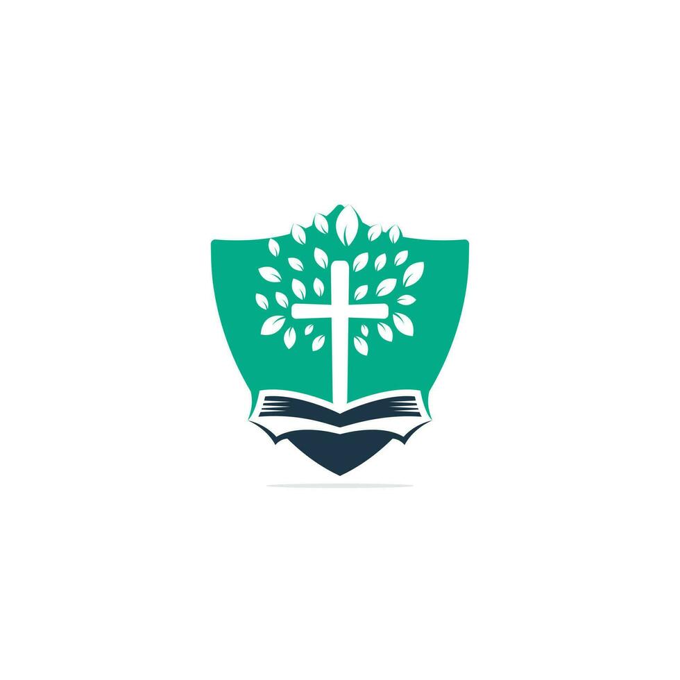diseño del logotipo de la iglesia del árbol cruzado de la biblia. vector