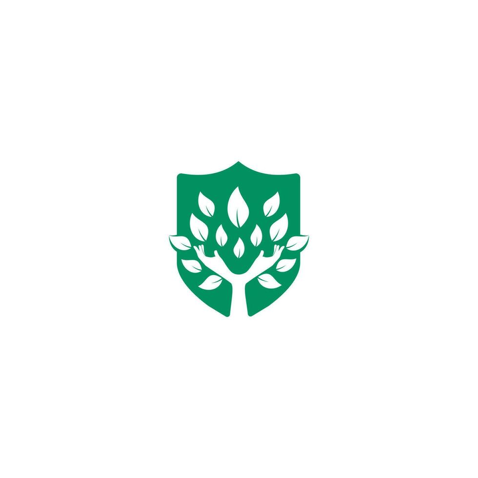 Creative green hand tree logo design. Natural products logo. Cosmetics icon. Spa logo. Beauty salon or yoga logo. vector