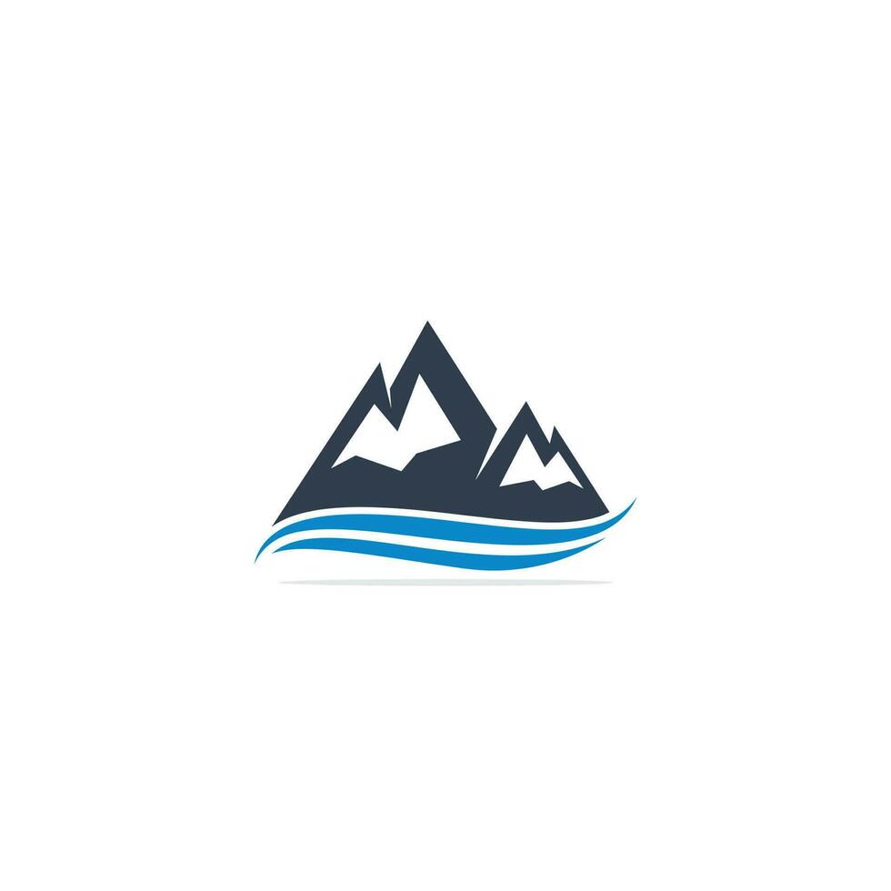 Mountain logo vector illustrations with water wave element.