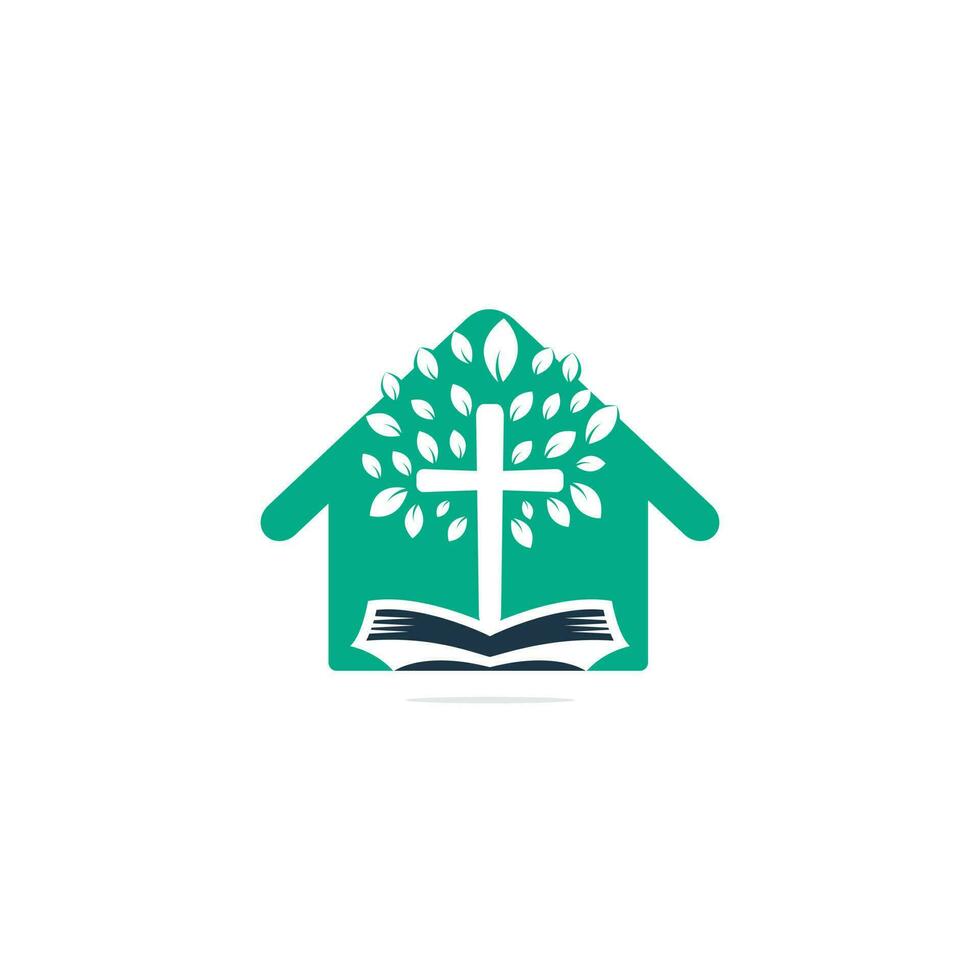 Abstract home and tree religious cross symbol icon vector design.