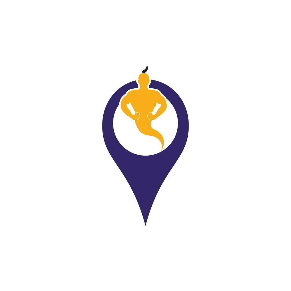 Genie GPS Logo Design. Magic Fantasy genie concept logo. vector