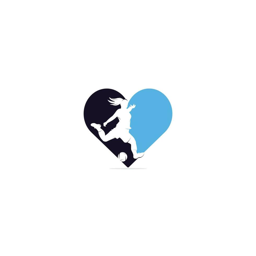 diseño del logotipo del vector del club de fútbol femenino. jugador de fútbol femenino y diseño de vector de icono de corazón.