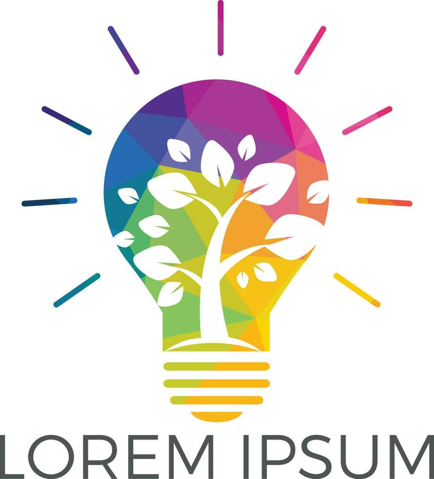 Abstract bulb lamp with tree logo design. Light Bulb with tree plant inside vector. vector
