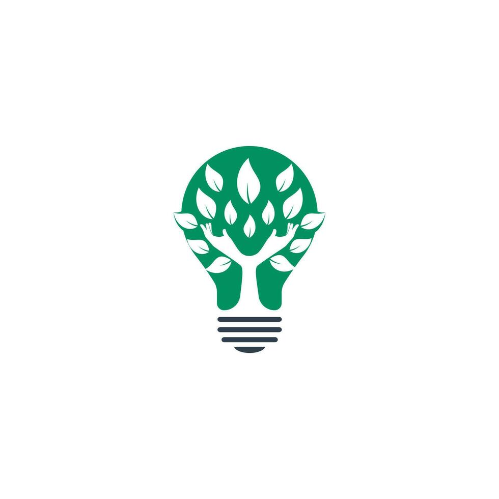 Creative green hand tree and bulb logo design. Natural products logo. Cosmetics icon. Spa logo. Beauty salon or yoga logo. vector