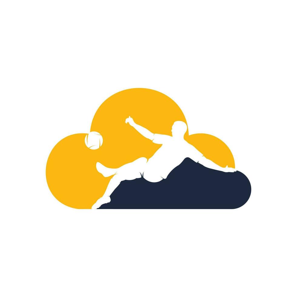 fútbol y jugador de fútbol hombre nube forma logo vector diseño. logotipo de jugador de fútbol moderno en acción.
