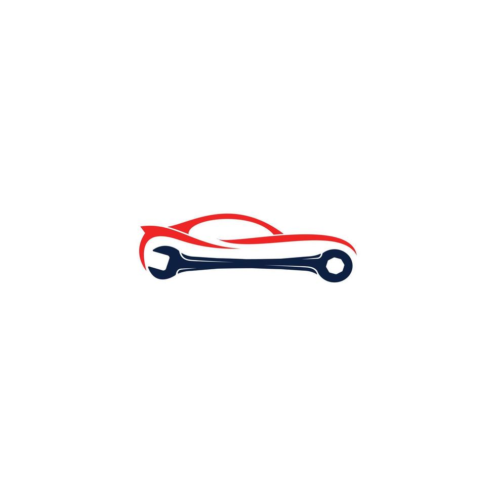 Car abstract vector logo design concept. Auto service icon with wrench. Car repair and auto parts theme.