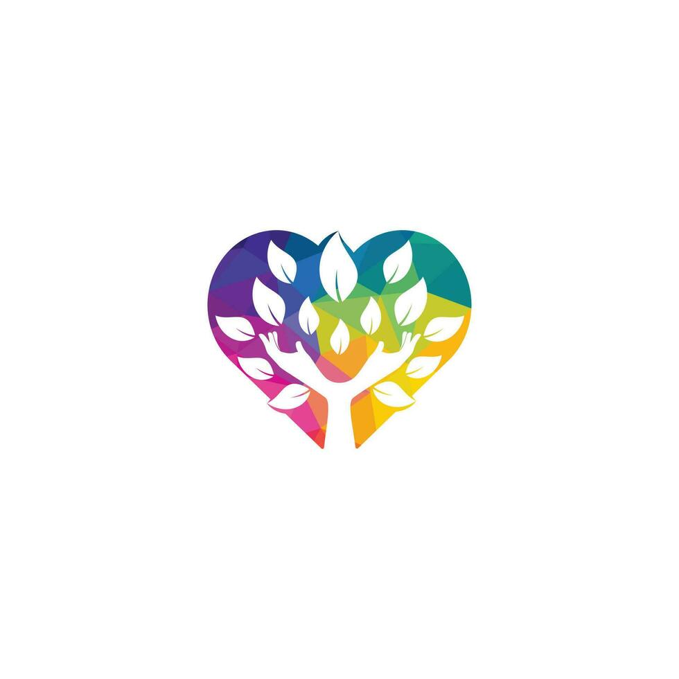 Creative green hand tree and heart logo design. Natural products logo. Cosmetics icon. Spa logo. Beauty salon or yoga logo. vector