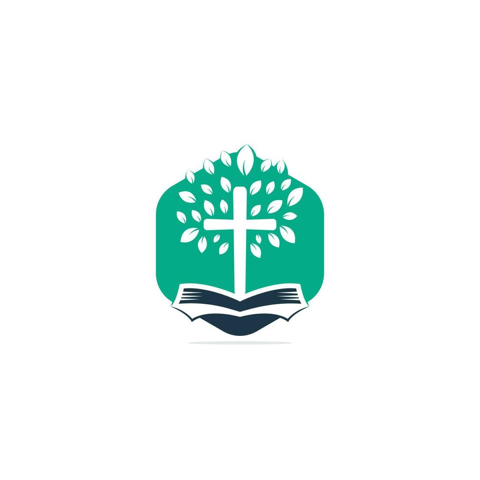 diseño del logotipo de la iglesia del árbol cruzado de la biblia. vector