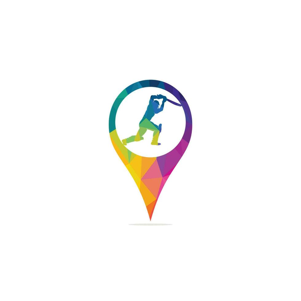 Batsman playing cricket map pin shape concept logo. Cricket competition logo. vector