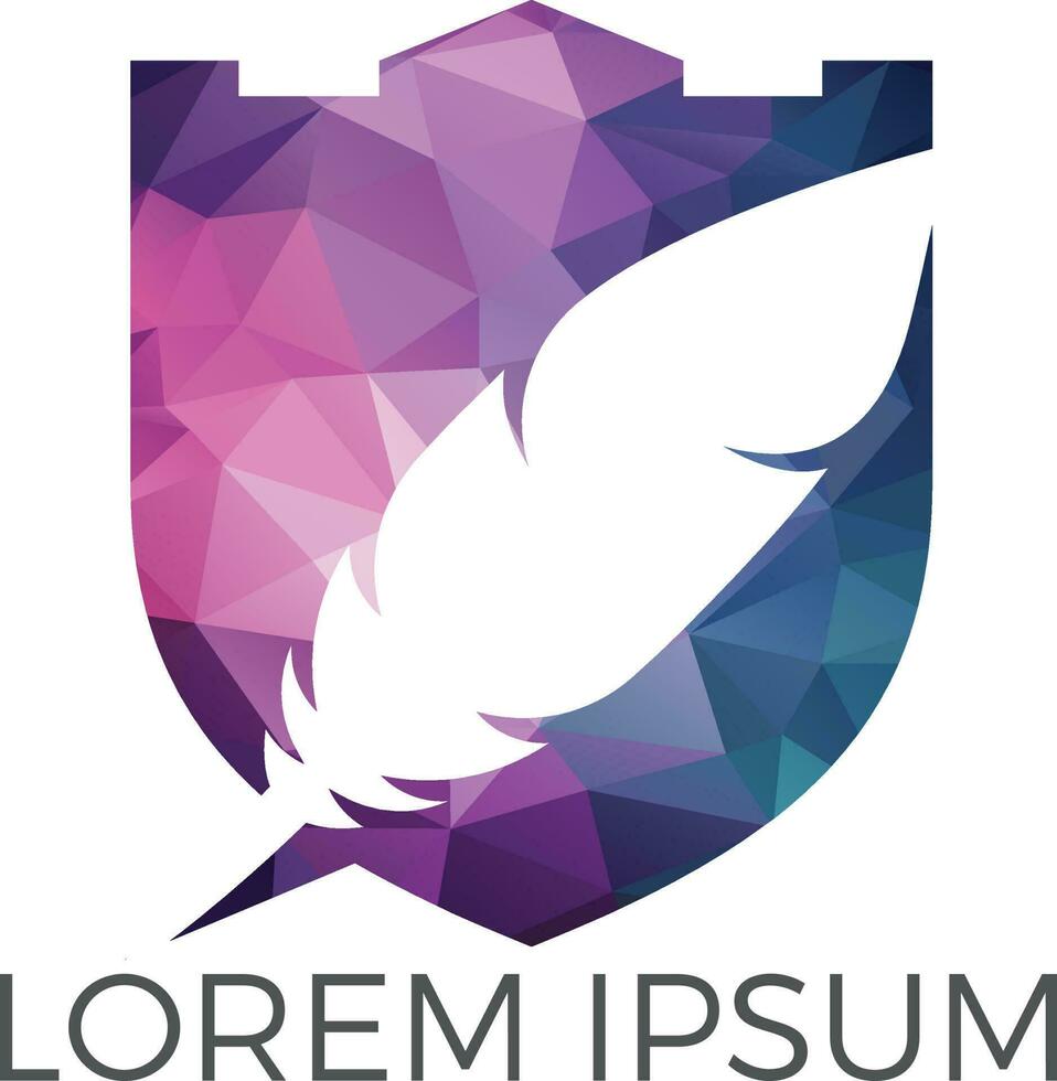 Feather shield vector logo design.