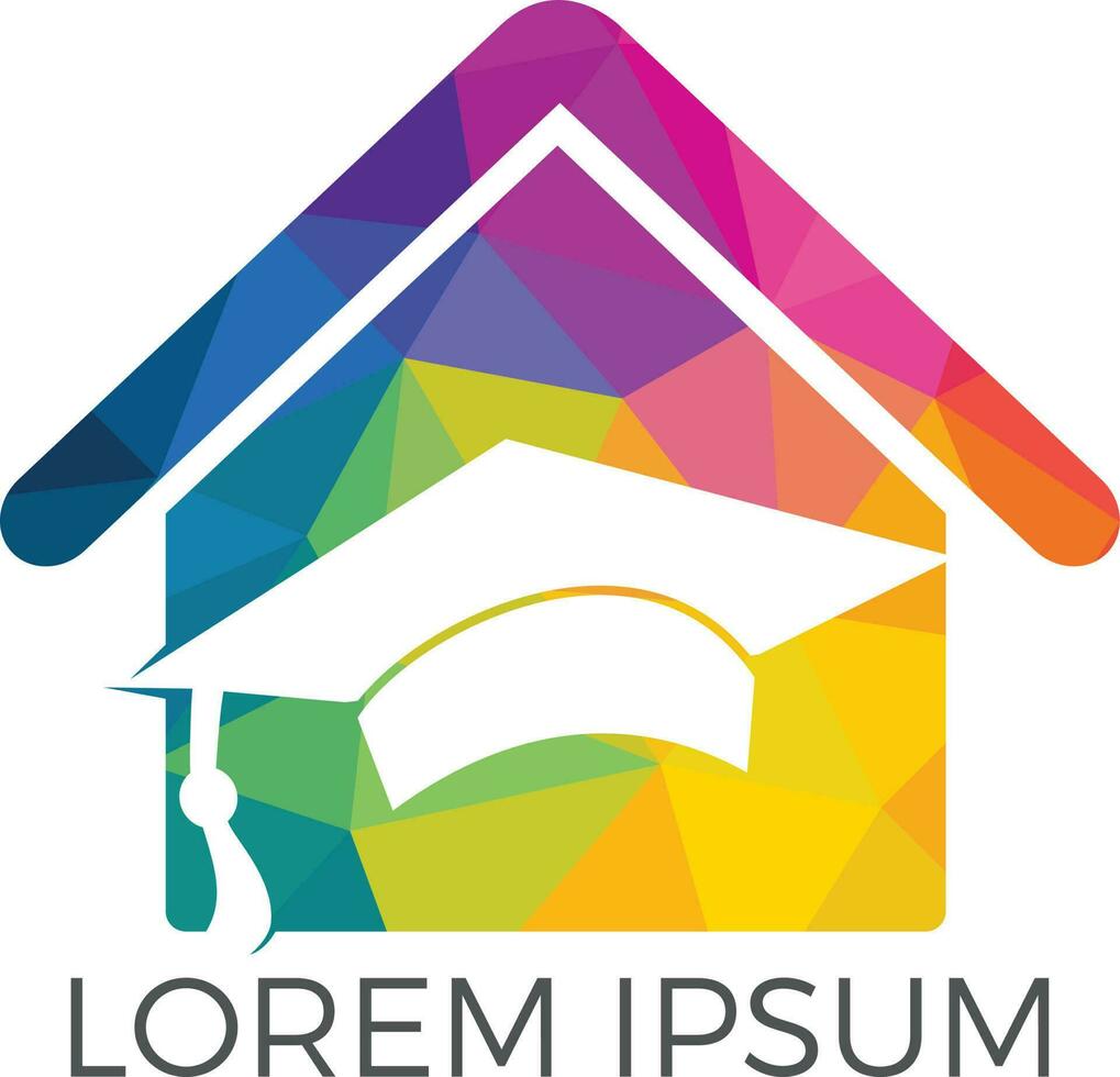 House School Education Logo Design. Student housing logo template. Students accommodation vector design. Bachelor cap and house roof logo.
