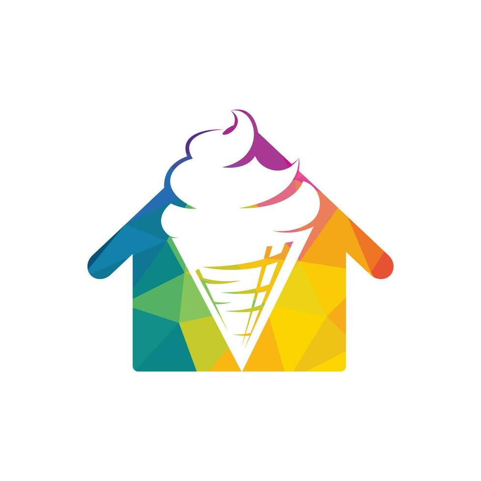 Home and Cone ice cream vector icon logo. Ice Cream scoop symbol, logo illustration.