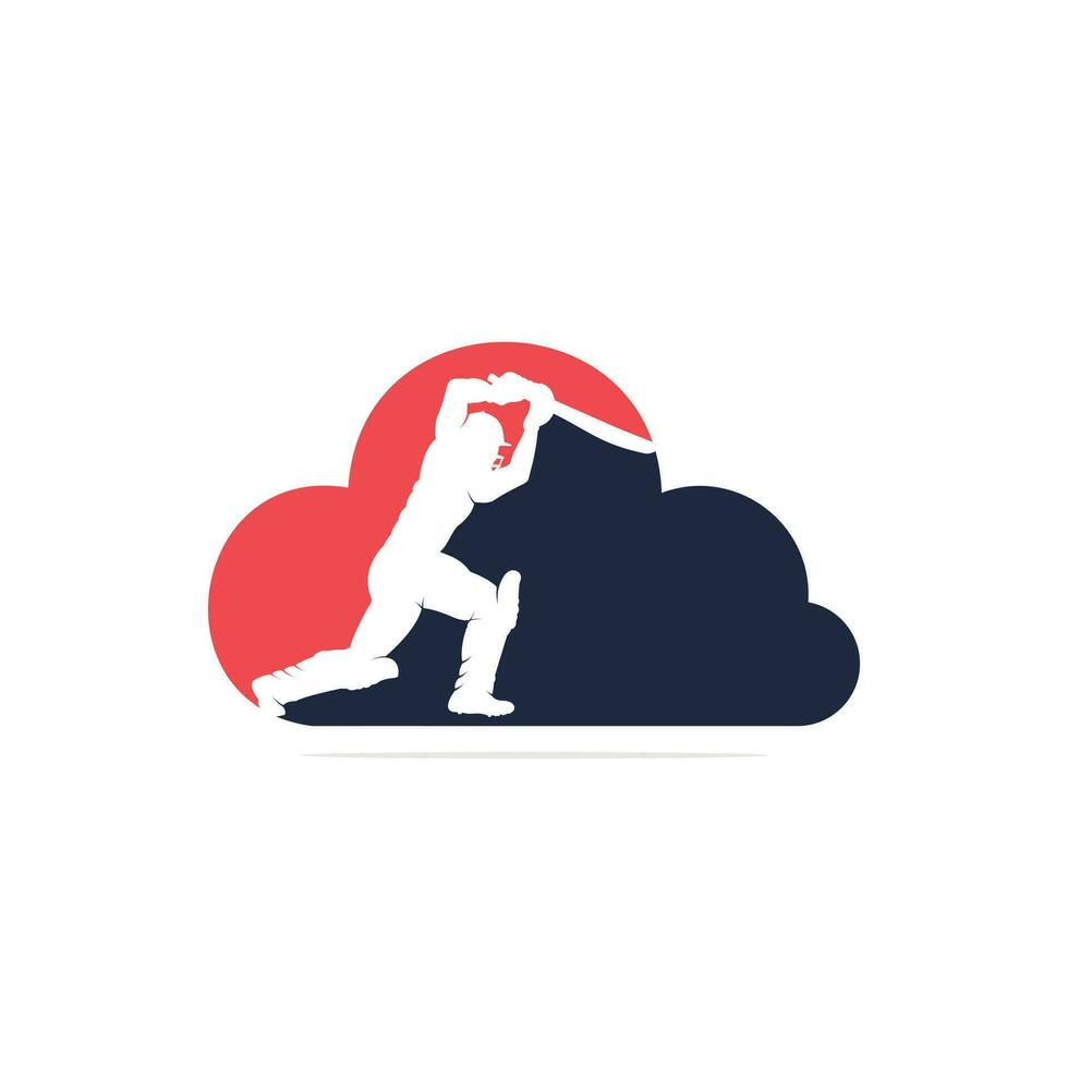 Batsman playing cricket cloud shape concept logo. Cricket competition logo. vector