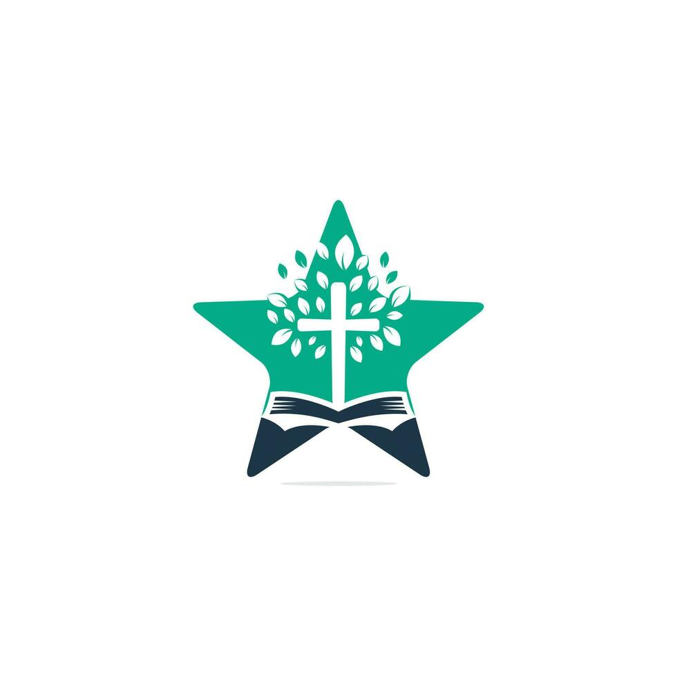 diseño del logotipo de la iglesia del árbol cruzado de la biblia. vector