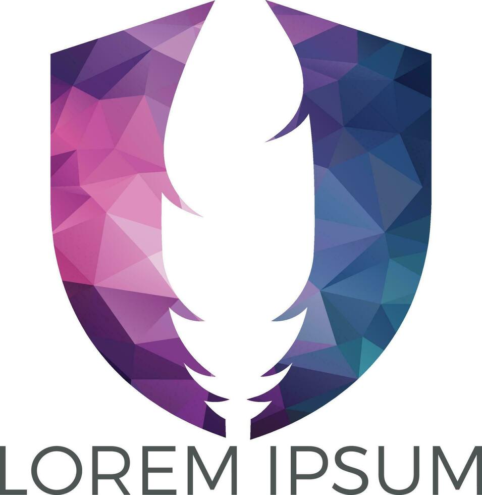 Feather shield vector logo design.