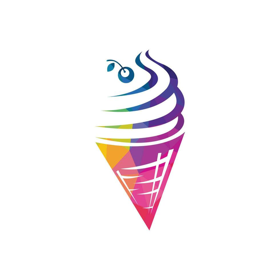 Ice cream in the waffle cone logo. Ice cream cone vector icon.
