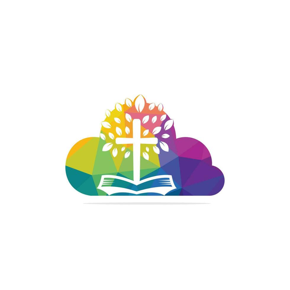 Bible Cross Tree Church Logo Design. vector