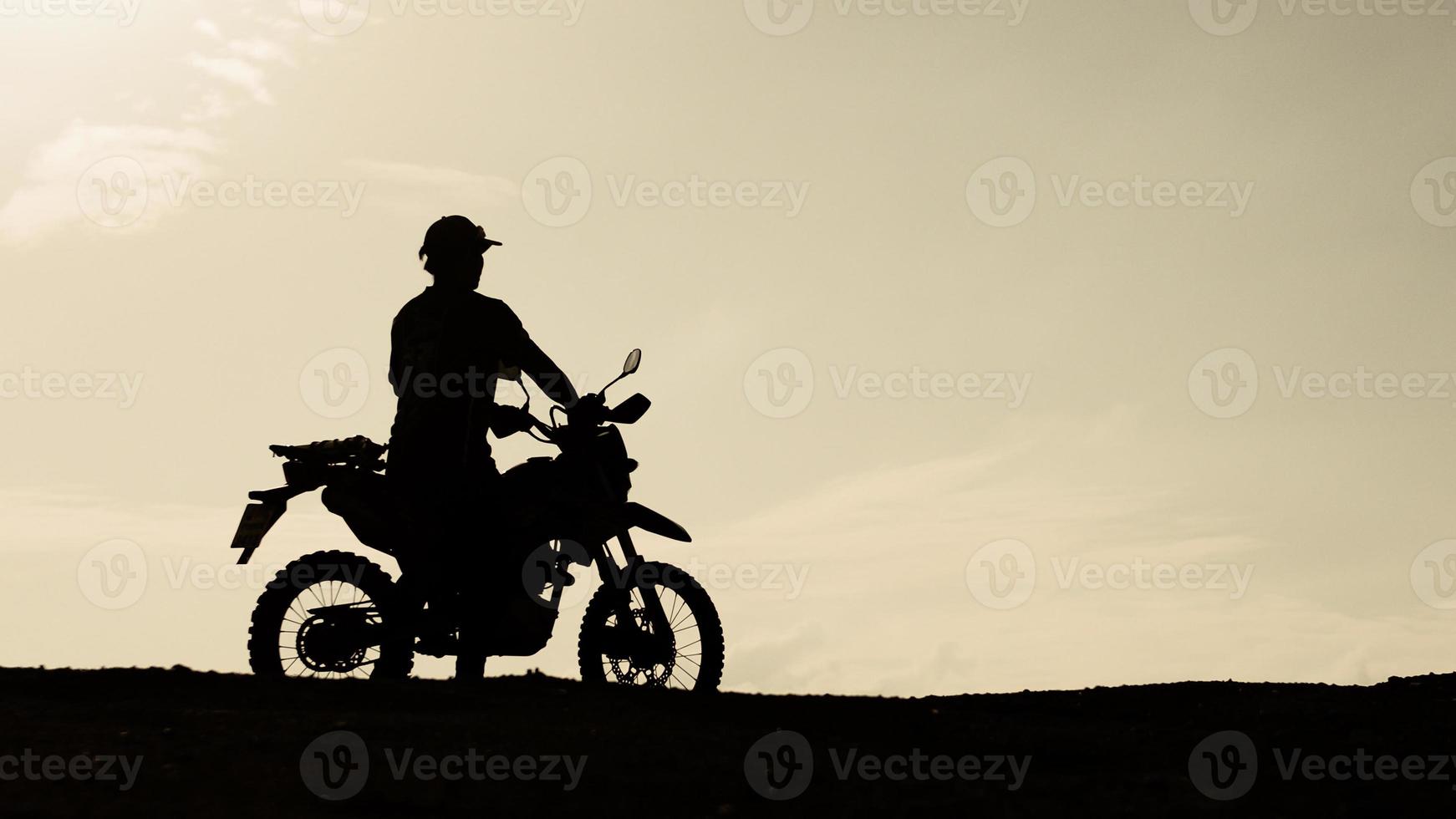 Tourists with motorcycles, motocross. Adventure tourists on motorcycles. men's holiday event ideas photo