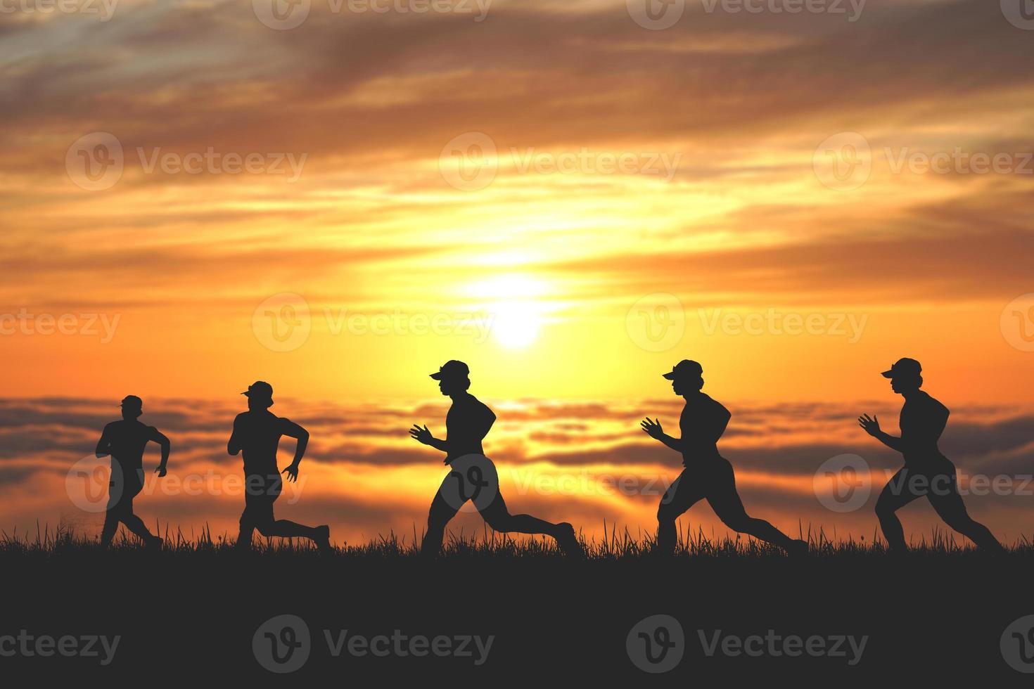 men's silhouette I am jogging to stay healthy in the evening. Men exercise by running. health care concept photo