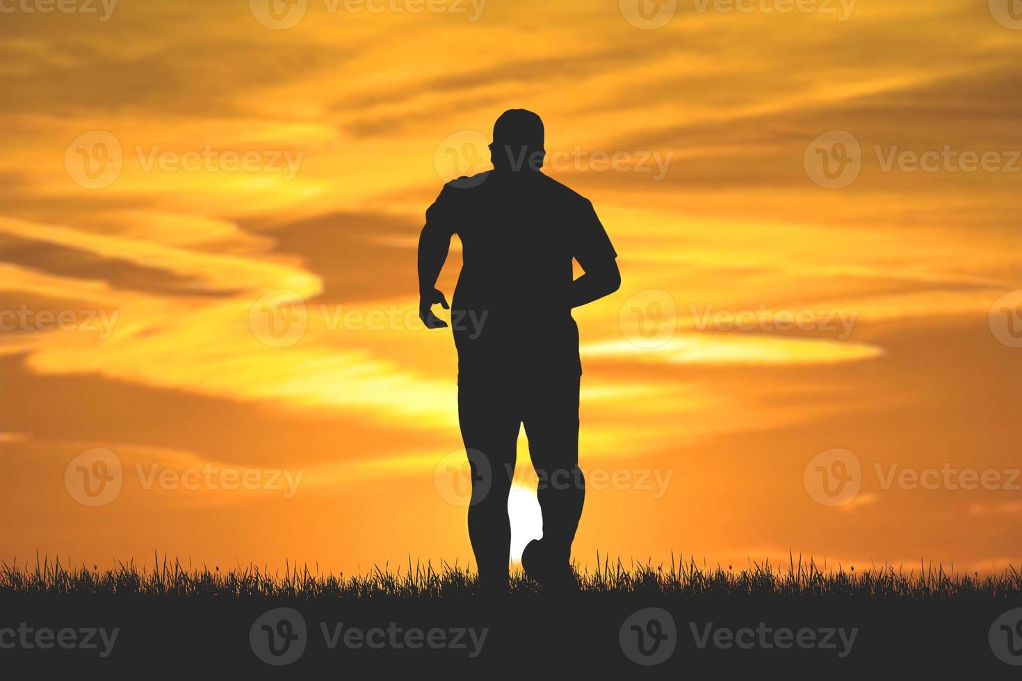 men's silhouette I am jogging to stay healthy in the evening. Men exercise by running. health care concept photo