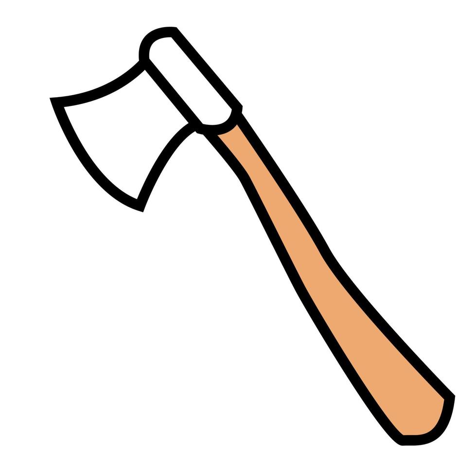 Wooden axe isolated on a white background. Color line art. vector