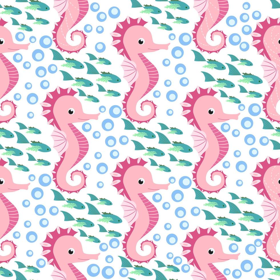 Seahorse and starfish seamless pattern. Sea life summer background. Cute sea life. Design for fabric and decor vector